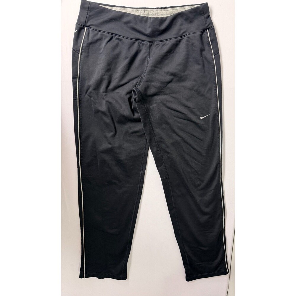 Nike Women's S Dri Fit Black Running Pants Reflective Trim Zip Ankle